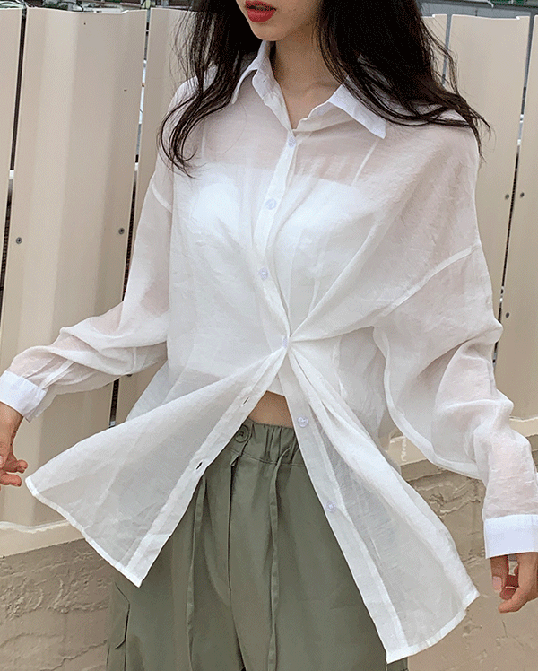 some 히오린 오버핏 시스루 셔츠